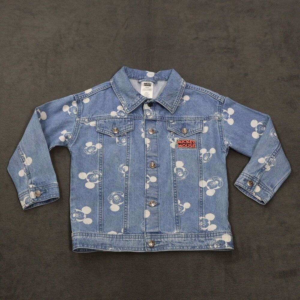 Disney Mickey Mouse Boys Denim Jacket Size 6 Blue Jean‎ All Over Print Cotton
